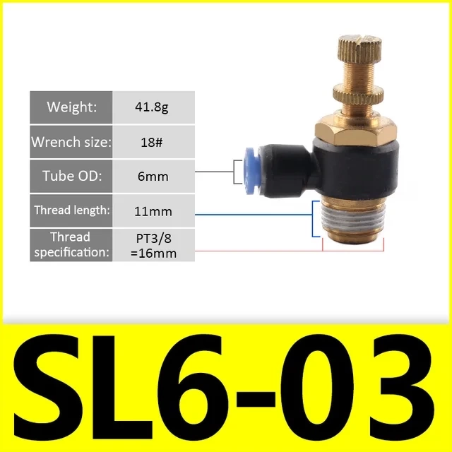 SL - Фитинг комбинированный с регулировкой воздуха, угловой. Дроссель пневматический фото 5