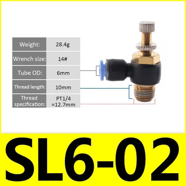 SL - Фитинг комбинированный с регулировкой воздуха, угловой. Дроссель пневматический фото 4