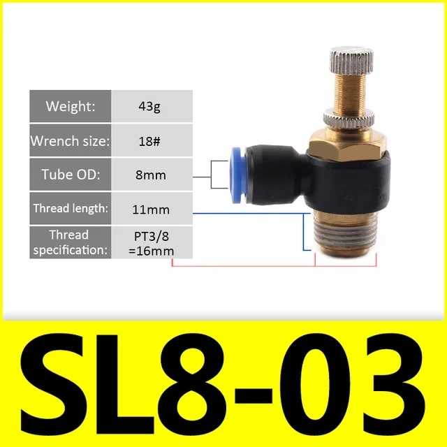 SL - Фитинг комбинированный с регулировкой воздуха, угловой. Дроссель пневматический фото 9