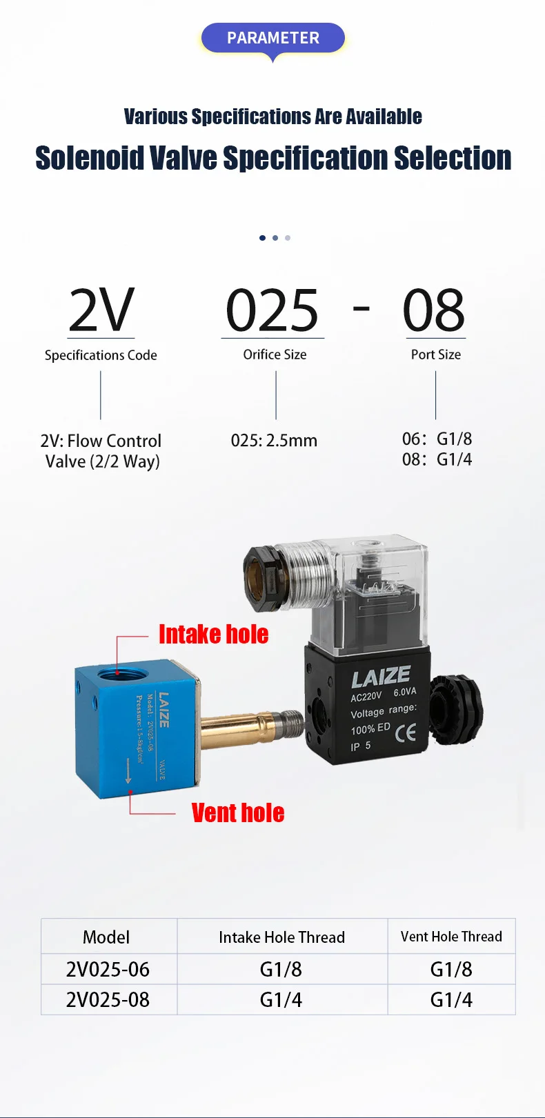 распределитель воздуха 2V025-08 AC220V/DC24V
